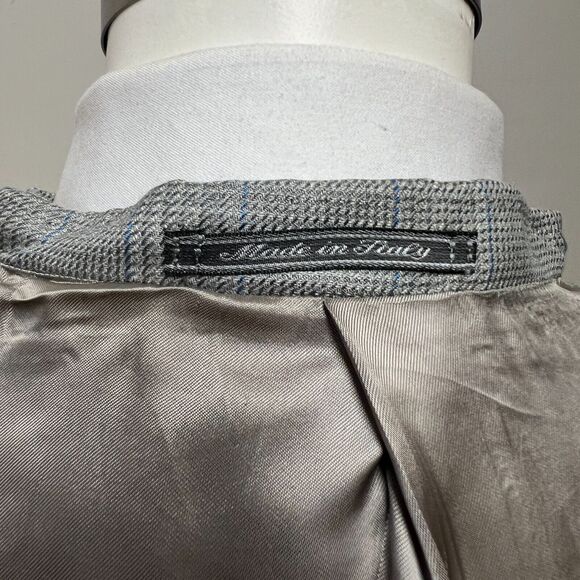EVERETT HALL Gray Blue Plaid Windowpane 48L Wool Silk Big n Tall Italy - Picture 10 of 10